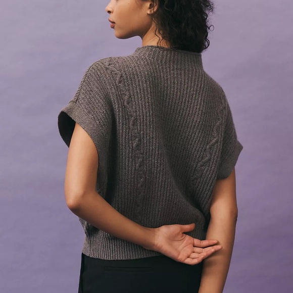 NWT By Anthropologie Mock-Neck Short Sleeve Ribbed Sleeveless Sweater Vest - Picture 3 of 14